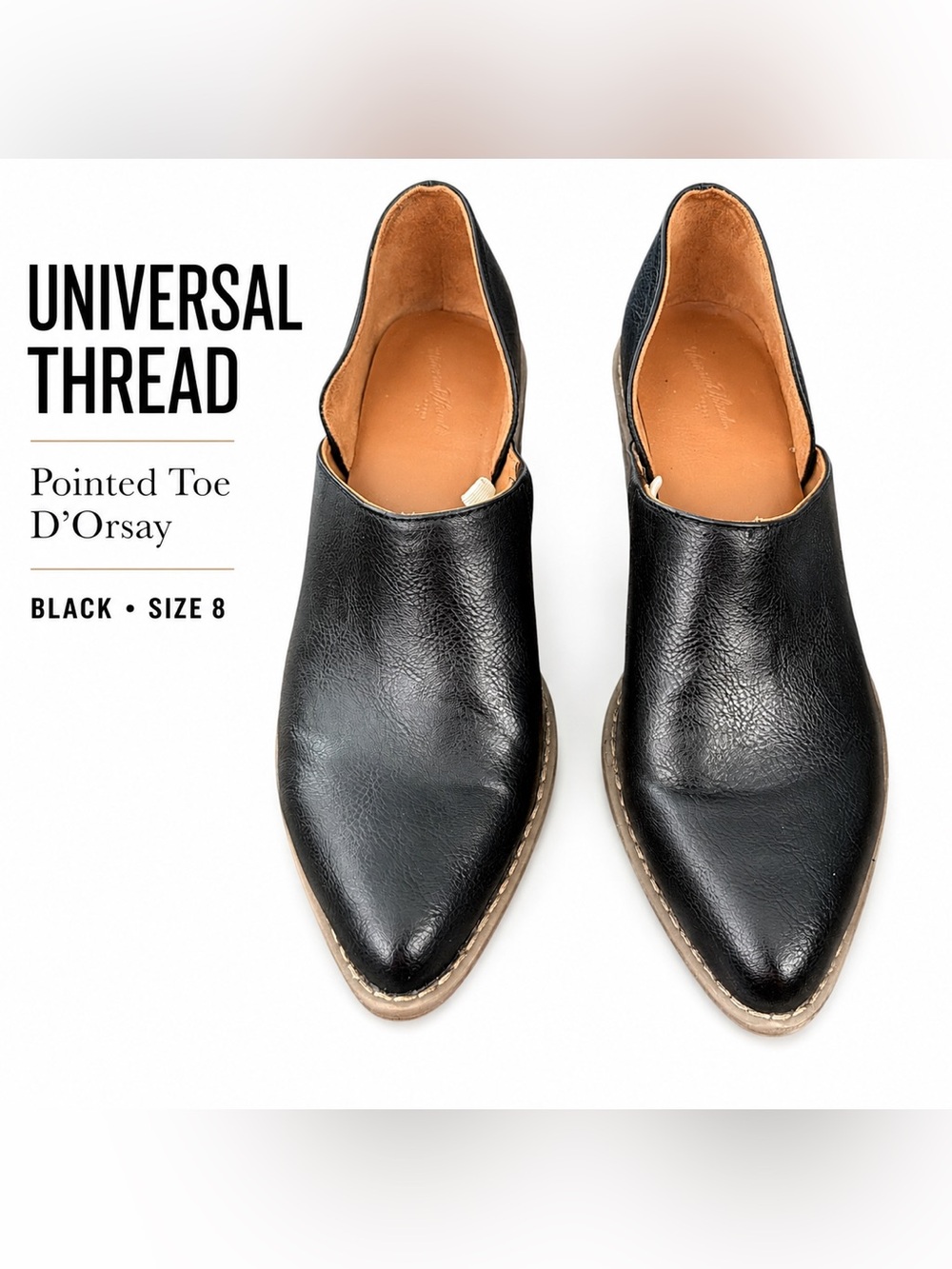 Universal Thread Black Pointed Toe d’Orsay Block Heel Shoes Size 8
